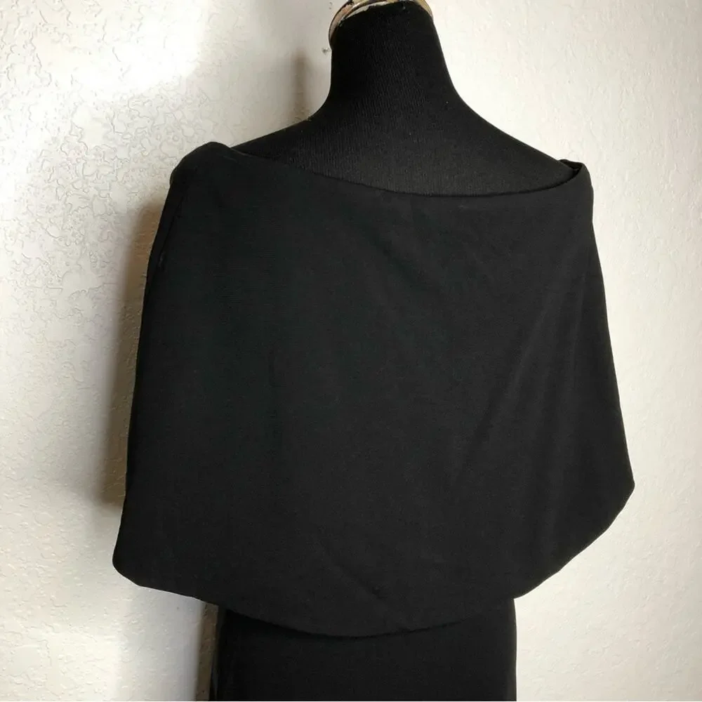 Nicole Miller Collection black cape off shoulder sheath dress size 12 NWT chic